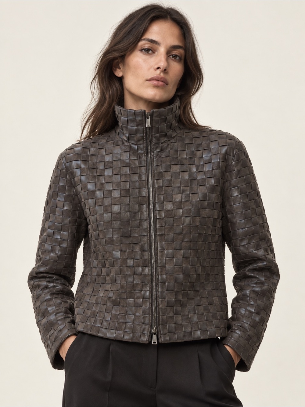 Rare Giorgio Armani Woven Lambskin Suede Silk-Lined Jacket IT 46